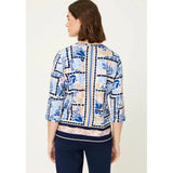 Olsen Floral & Border Print T-Shirt In Ink Blue