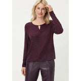 Olsen Keyhole Neckline Sparkle T-Shirt in Dark Wine