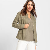 Olsen Linen Jacket With Long Sleeves Khaki