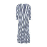 Olsen Midi length dotted dress with V-neckline and wrap look in Indigo