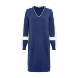 Olsen Nautical Style V-neck dress with long sleeves in Indigo
