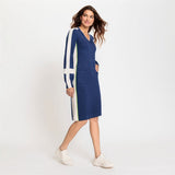 Olsen Nautical Style V-neck dress with long sleeves in Indigo