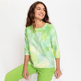 Olsen Patterned top with crew neck in Henny straight fit in Green