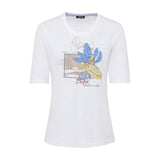 Olsen Round Neck Top In Edda Fit and Frontal Print