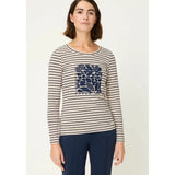 Olsen Stripe & Placement Print T-Shirt In Beige
