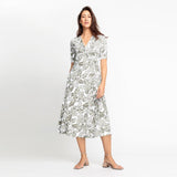 Olsen V Neck Dress With Leaf Print