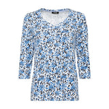 Olsen V-Neck Printed Top With 3/4 Sleeves in Edda Fit