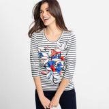 Top With Flower And Navy Stripes In Edda Fit