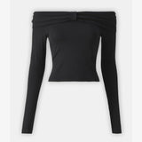 ONLY ONLFAYOLA Off Shoulder Bow Top In Black