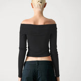 ONLY ONLFAYOLA Off Shoulder Bow Top In Black