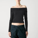 ONLY ONLFAYOLA Off Shoulder Bow Top In Black