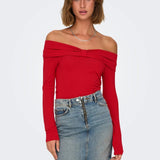 ONLY ONLFAYOLA Off Shoulder Bow Top In Red