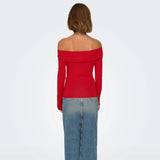 ONLY ONLFAYOLA Off Shoulder Bow Top In Red