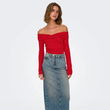 ONLY ONLFAYOLA Off Shoulder Bow Top In Red