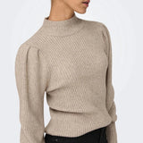 ONLY Onlkatia High Neck Knitted Pullover in Brown Mocha Meringue