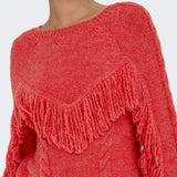 ONLY Onlmargina O-Neck Knitted Pullover with Fringes in Red