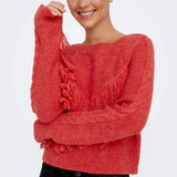 ONLY Onlmargina O-Neck Knitted Pullover with Fringes in Red