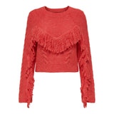 ONLY Onlmargina O-Neck Knitted Pullover with Fringes in Red