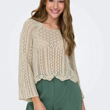 ONLY Onlnola Cropped Knitted Pullover Crochet In Grey Feather