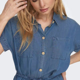 ONLY Short Sleeved Denim Dress in Dark Blue Denim
