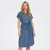 ONLY Short Sleeved Denim Dress in Dark Blue Denim