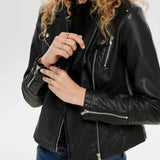 ONLY Biker Faux Leather Jacket in Black