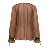 ONLY ONLANINA Life LS Frill V-neck Tie Top In Toffee