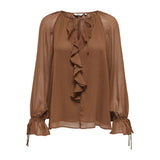 ONLY ONLANINA Life LS Frill V-neck Tie Top In Toffee