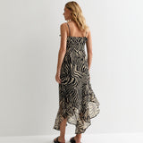 ONLY ONLASTA Strappy Frill Ankle Dress In Black Zebra