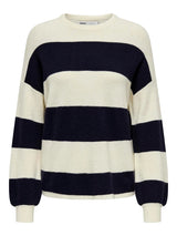 ONLY Onlatia Long Sleeve Stripe Knitted Pullover in Black/Whitecap Gray