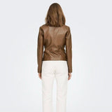 ONLY Onlbandit Faux Leather Jacket in Brown/Cognac