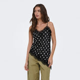 ONLY ONLBELLA Strap Satin Lace Top In Black White Dot