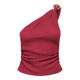 ONLY ONLERIKKA Assymetric One Shoulder Crinkle Top In Red