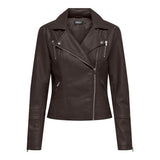 ONLY ONLGEMMA Faux Leather Biker Jacket In Chocolate