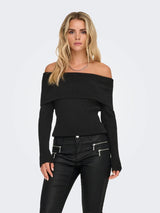 ONLY Onlkatia Long Sleeve Off The Shoulder Knit Top in Black
