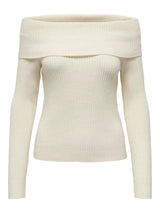 ONLY Onlkatia Long Sleeve Off The Shoulder Knit Top in Whitecap Grey