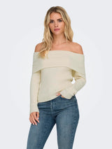 ONLY Onlkatia Long Sleeve Off The Shoulder Knit Top in Whitecap Grey