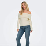 ONLY Onlkatia Long Sleeve Off The Shoulder Knit Top in Whitecap Grey