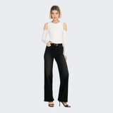 ONLY ONLMADISON Blush High Waist Wide 30" Length Leg Fit Jeans In Black