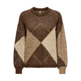 ONLY ONLNOEME Knitted Pullover In Chestnut Argyle