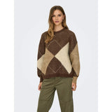 ONLY ONLNOEME Knitted Pullover In Chestnut Argyle