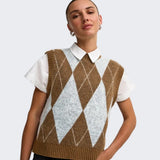 ONLY ONLRHOMBUS Harlequin Knitted Vest In Rubber