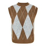 ONLY ONLRHOMBUS Harlequin Knitted Vest In Rubber