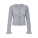 ONLY ONLRIMA Frill Button Knit Cardigan In Light Grey