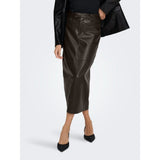 ONLY ONLVERONA Faux Leather Long Skirt In Brown