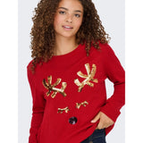 ONLY ONLXMAS Sequins Antler Christmas Jumper In Red