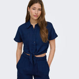 ONLY Seersucker Cap Knot Shirt In Indigo