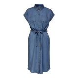 ONLY Short Sleeved Denim Dress in Dark Blue Denim
