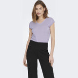 ONLY SILVERY Basic V-Neck Top In Purple