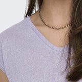 ONLY SILVERY Basic V-Neck Top In Purple
